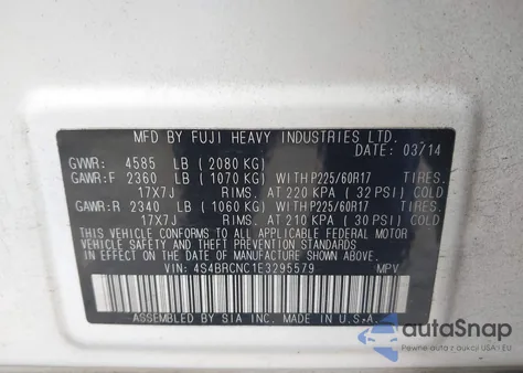 2014 Subaru Outback 2.5I Limited из США, поврежденный, VIN 4S4BRCNC1E3295579